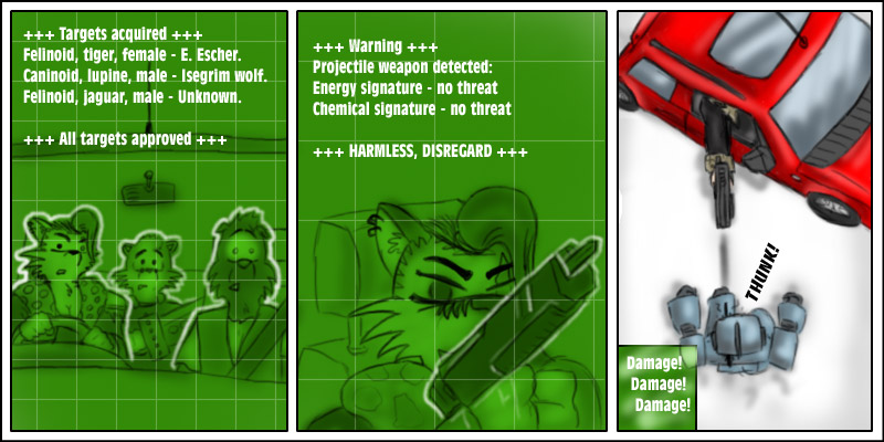 robots ignore escher's low-tech handgun