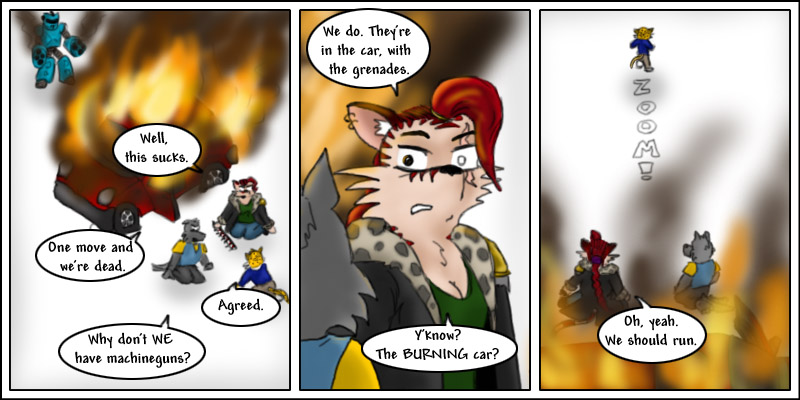 sabe runs away from the burning car