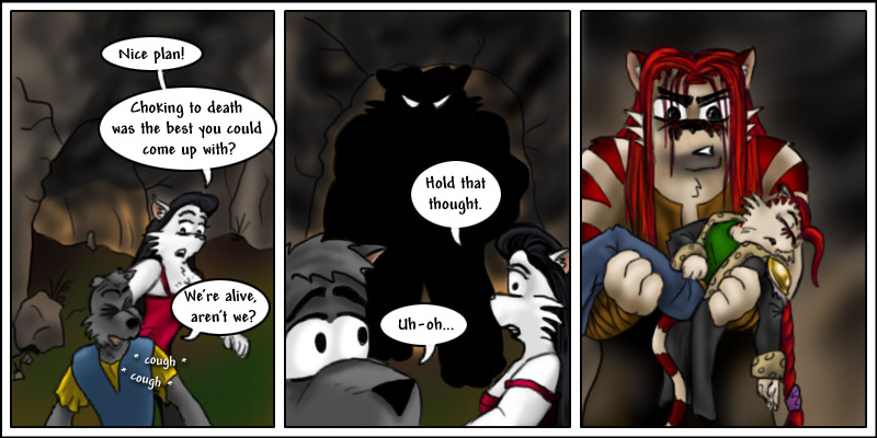 corobas carries escher from the fire