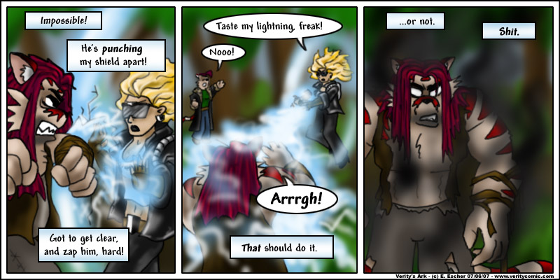 doomshield throws lightning at corobas