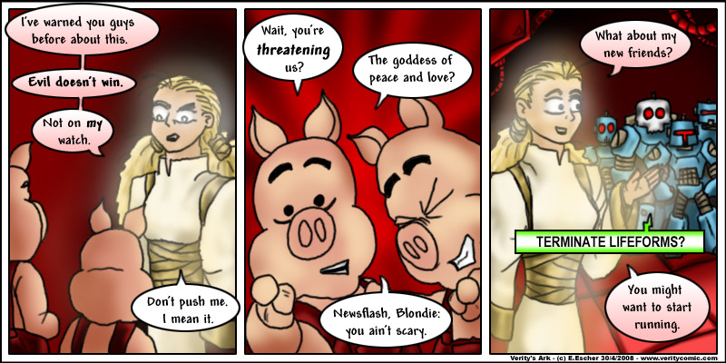 verity threatens the piggies