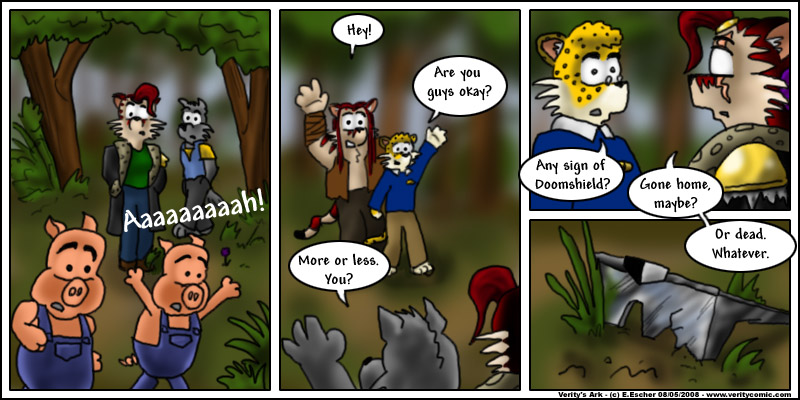 The pigs run, and doomshield appears to be dead