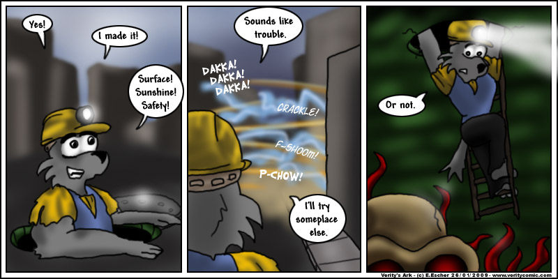 Isegrim is trapped between a gunfight and monsters