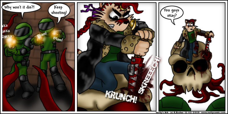 Escher kills a monster