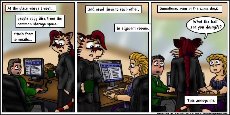 Escher gets annoyed with people at work