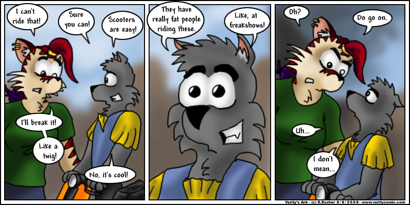 The scooter is too small for Escher