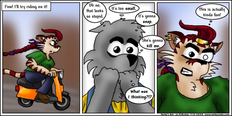 Escher gives the scooter a test drive