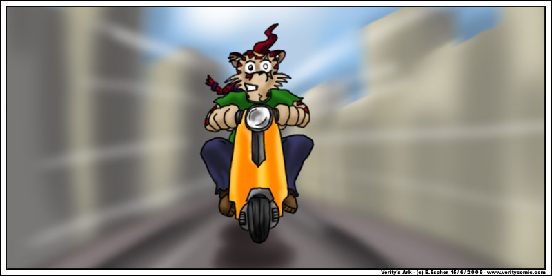 Escher takes her scooter for a zoom around town