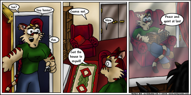 Escher relaxes at home