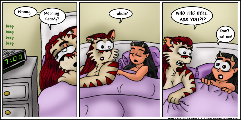 Escher wakes up to find somebody in her bed