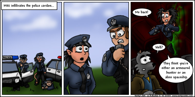 Miki pretends to be a cop