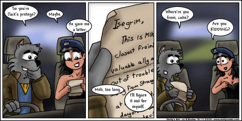 Miki gives Isegrim wolf a letter from jack gray