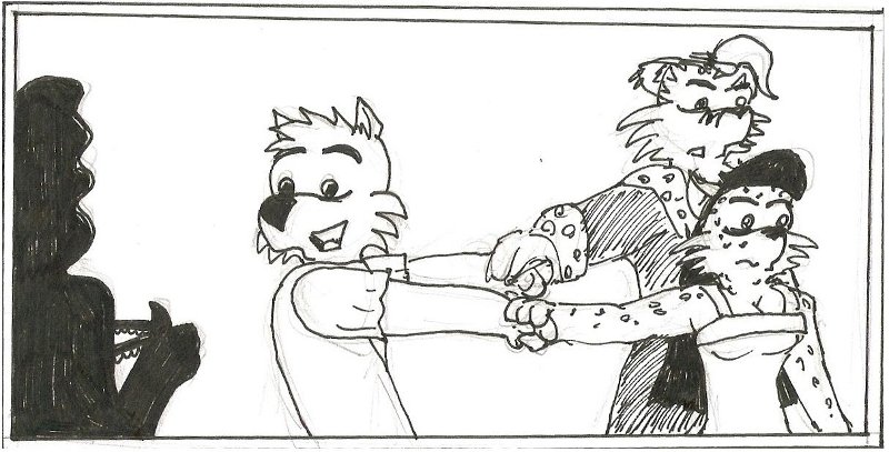 Escher and Mara drag Isegrim away from the shops