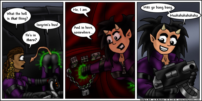 Miki stops to grab the bolt pistol