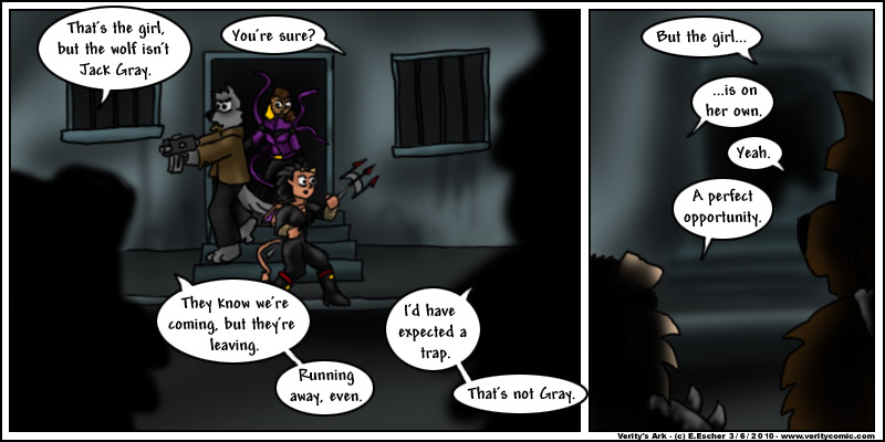 evil figures spy on our heroes.