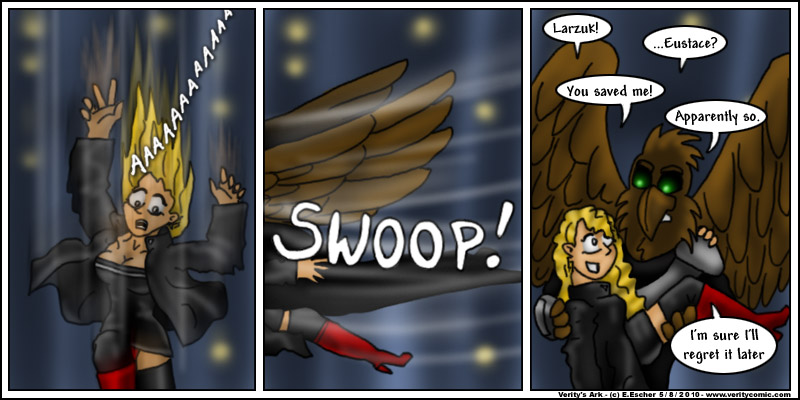 Larzuk catches Eustace as she falls