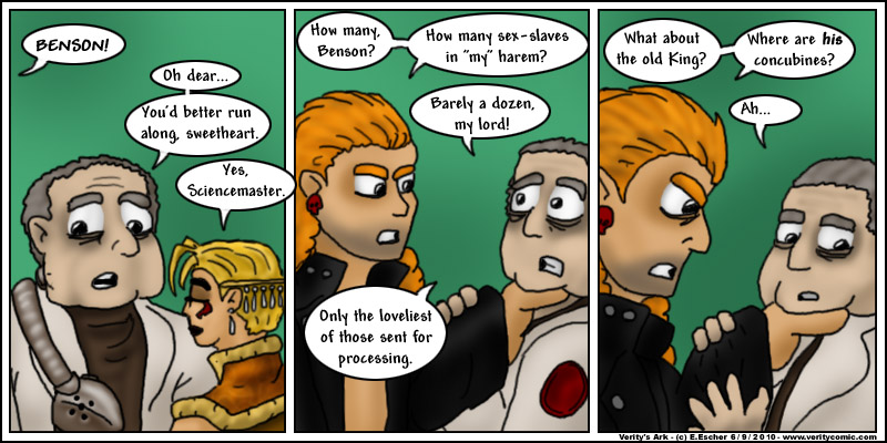 Reese asks Sciencemaster Benson about the harem