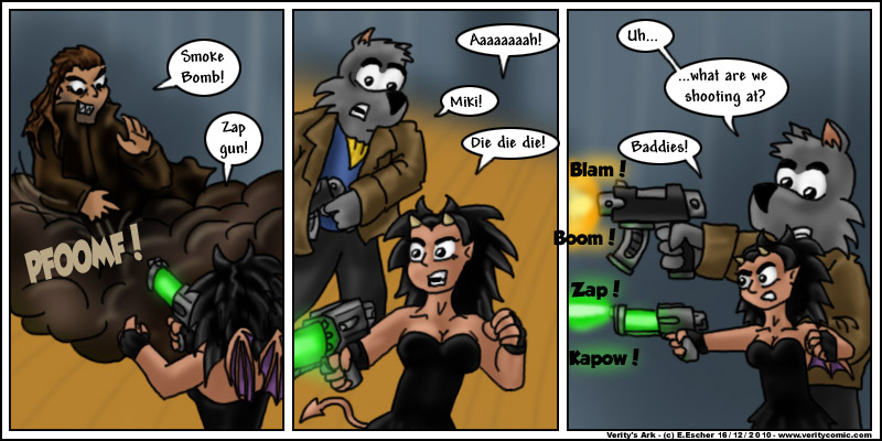 Isegrim helps Miki shoot at the killer