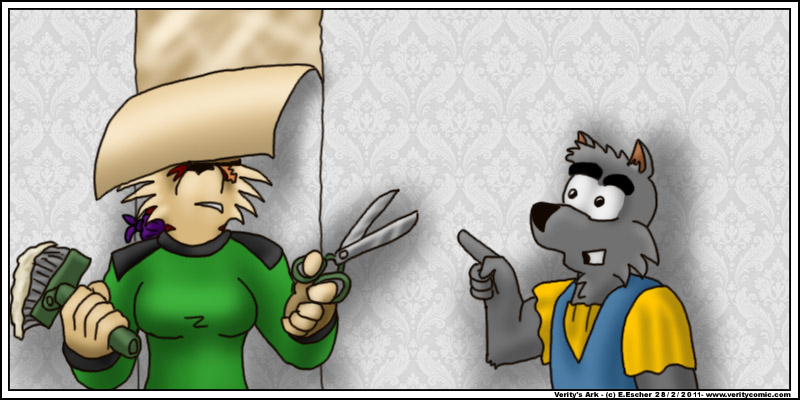 Escher hangs wallpaper