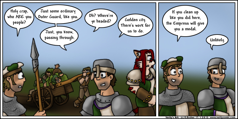 The local guards are impressed by the knights